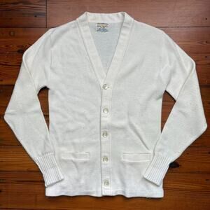 Vintage 1970s Varsity Cardigan Sweater Men's Size M White Bristol